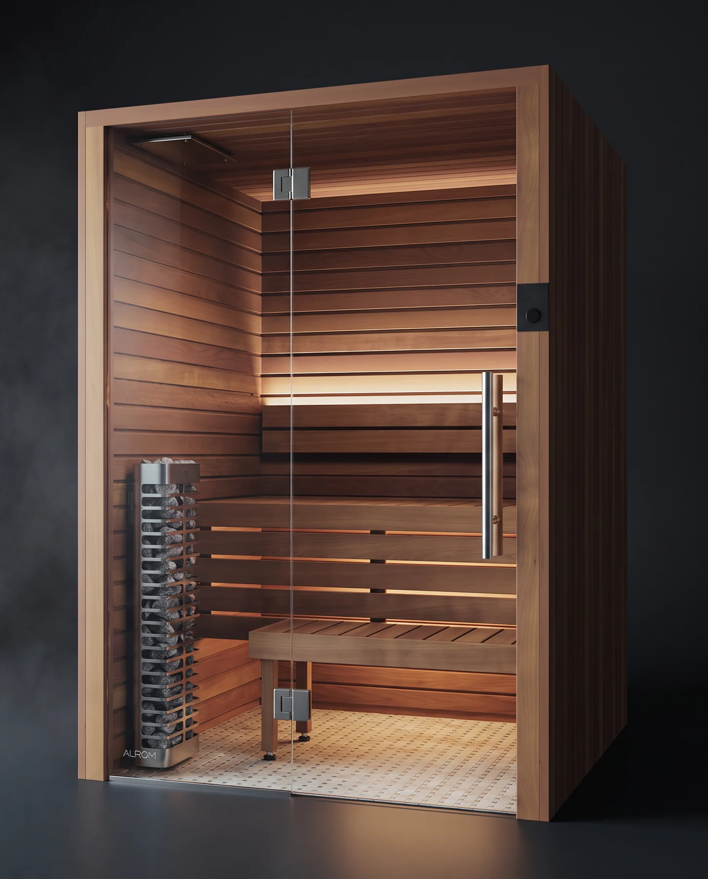 Auroom Cala Glass Cabin Sauna Kit, studio photograph
