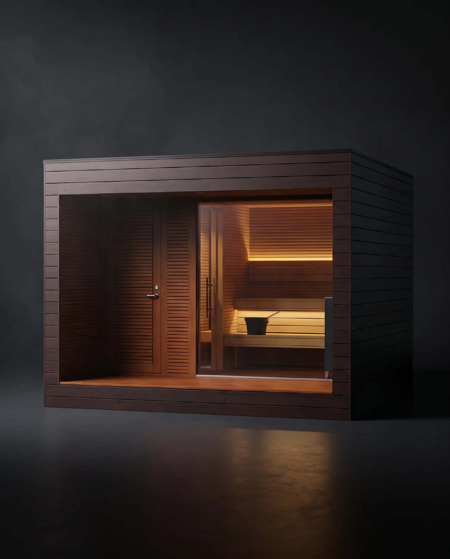 Auroom Natura Modern Outdoor Sauna with Changing Room, studio photograph