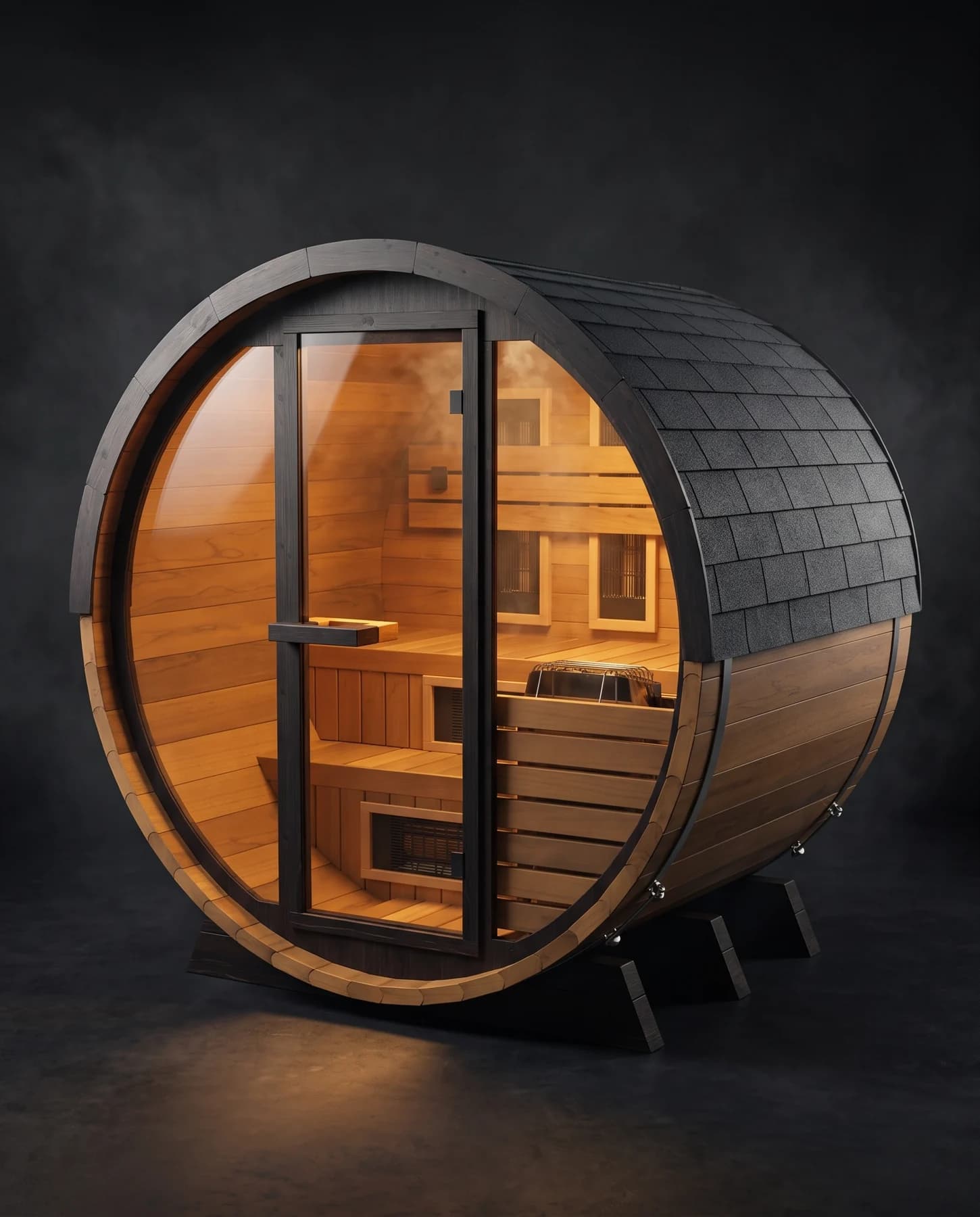 Finnmark FD-6 Outdoor Hybrid Infrared and Traditional 4-Person Cedar Barrel Sauna, studio photograph