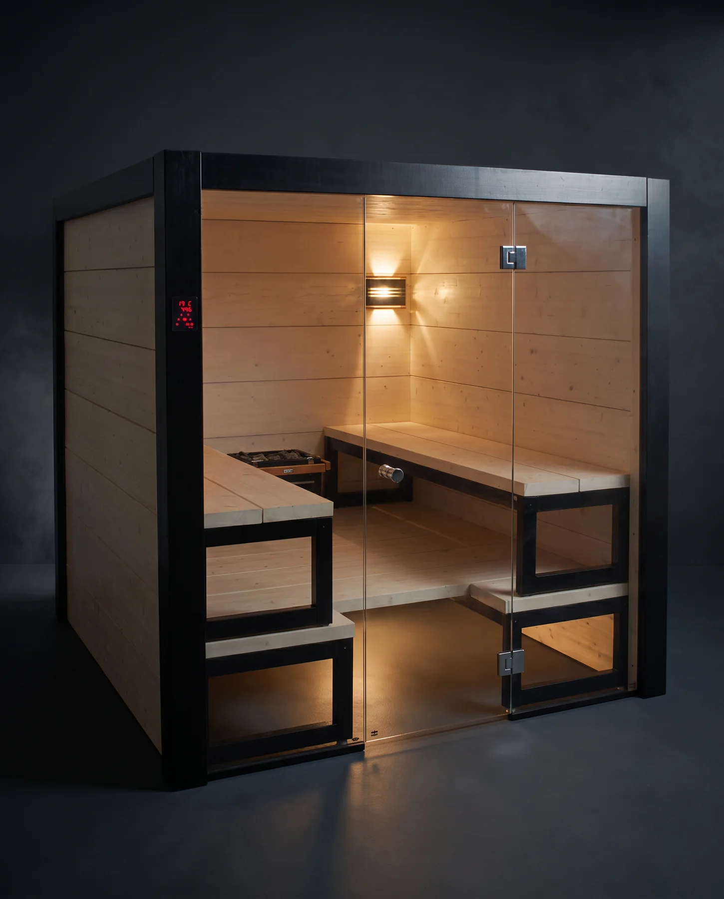 Harvia Solide Indoor Sauna Cabin, studio photograph