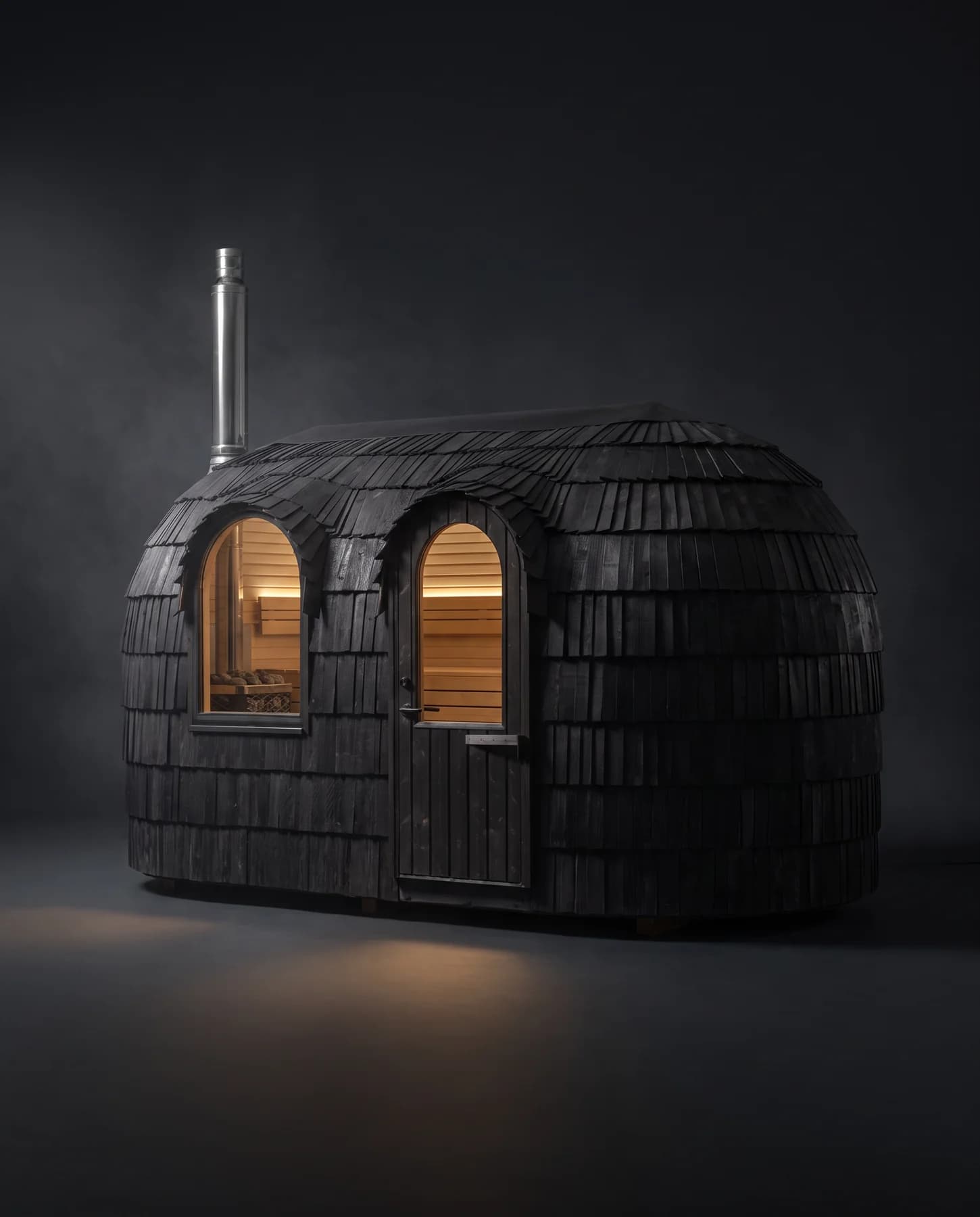 Iglucraft Double Iglusauna 4-6 Person Luxury Outdoor Sauna Cabin, studio photograph