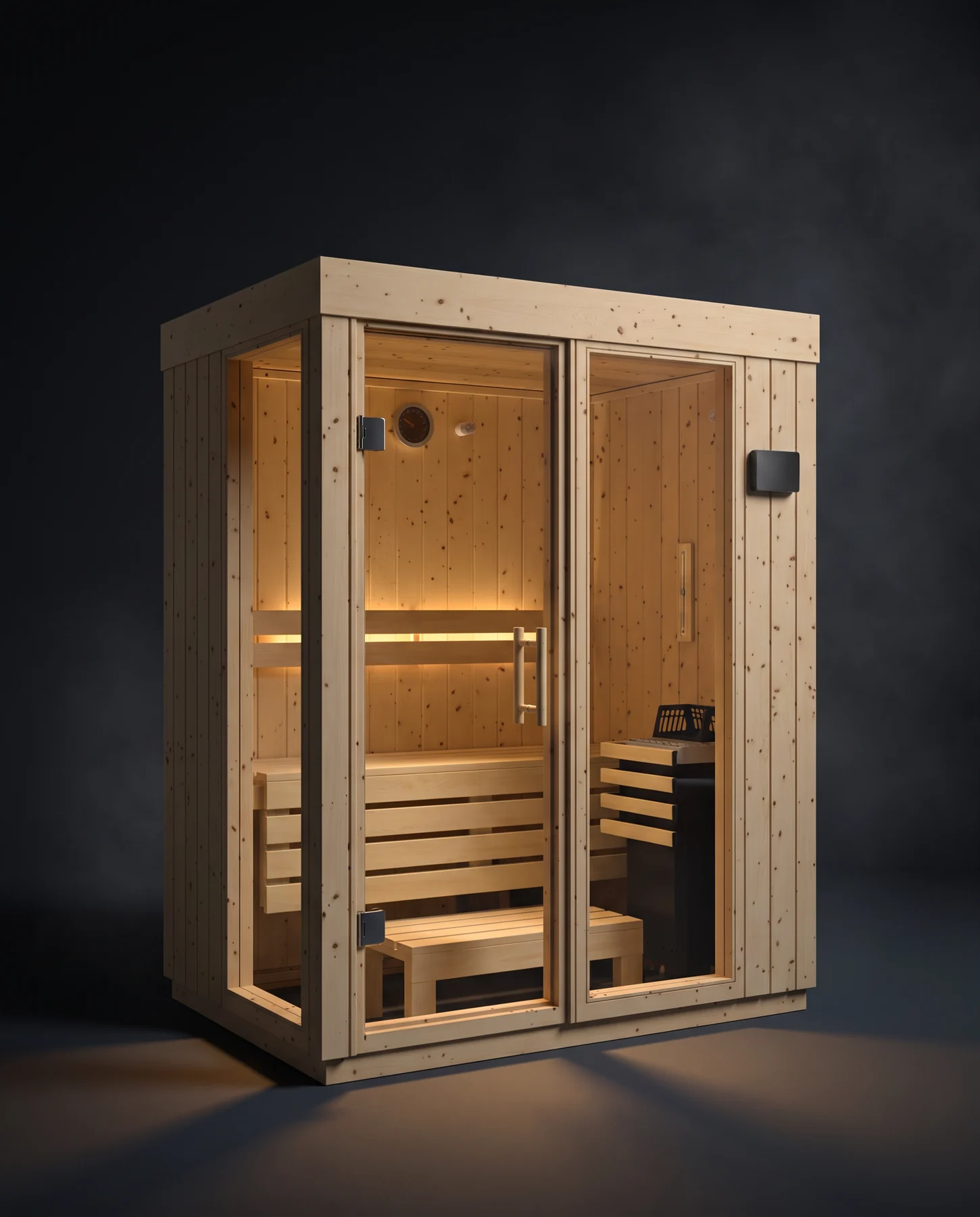 Kohler C1 Indoor Sauna Kit Scandinavian Spruce, studio photograph