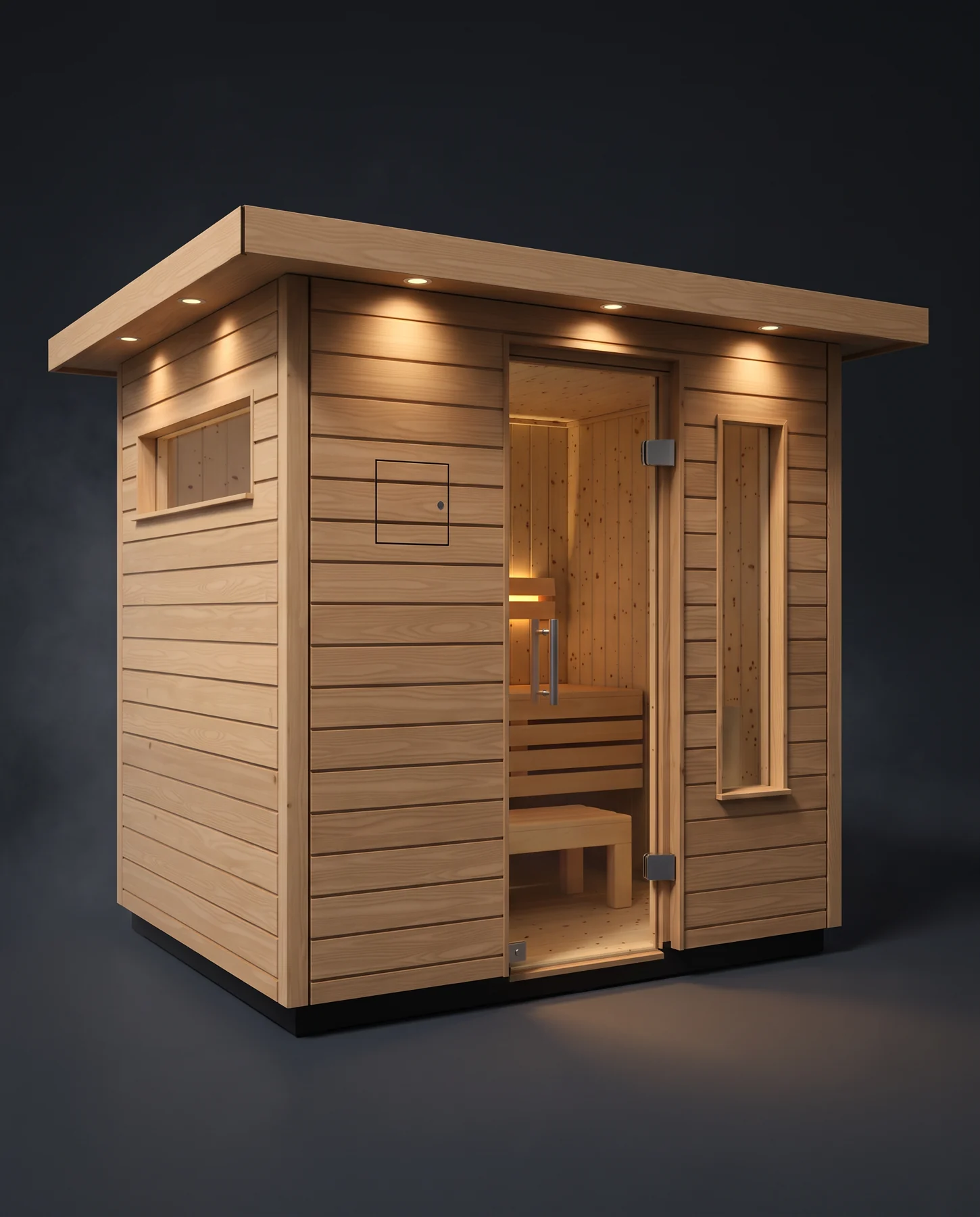 Kohler C2 Outdoor Sauna Kit – Douglas Fir, studio photograph