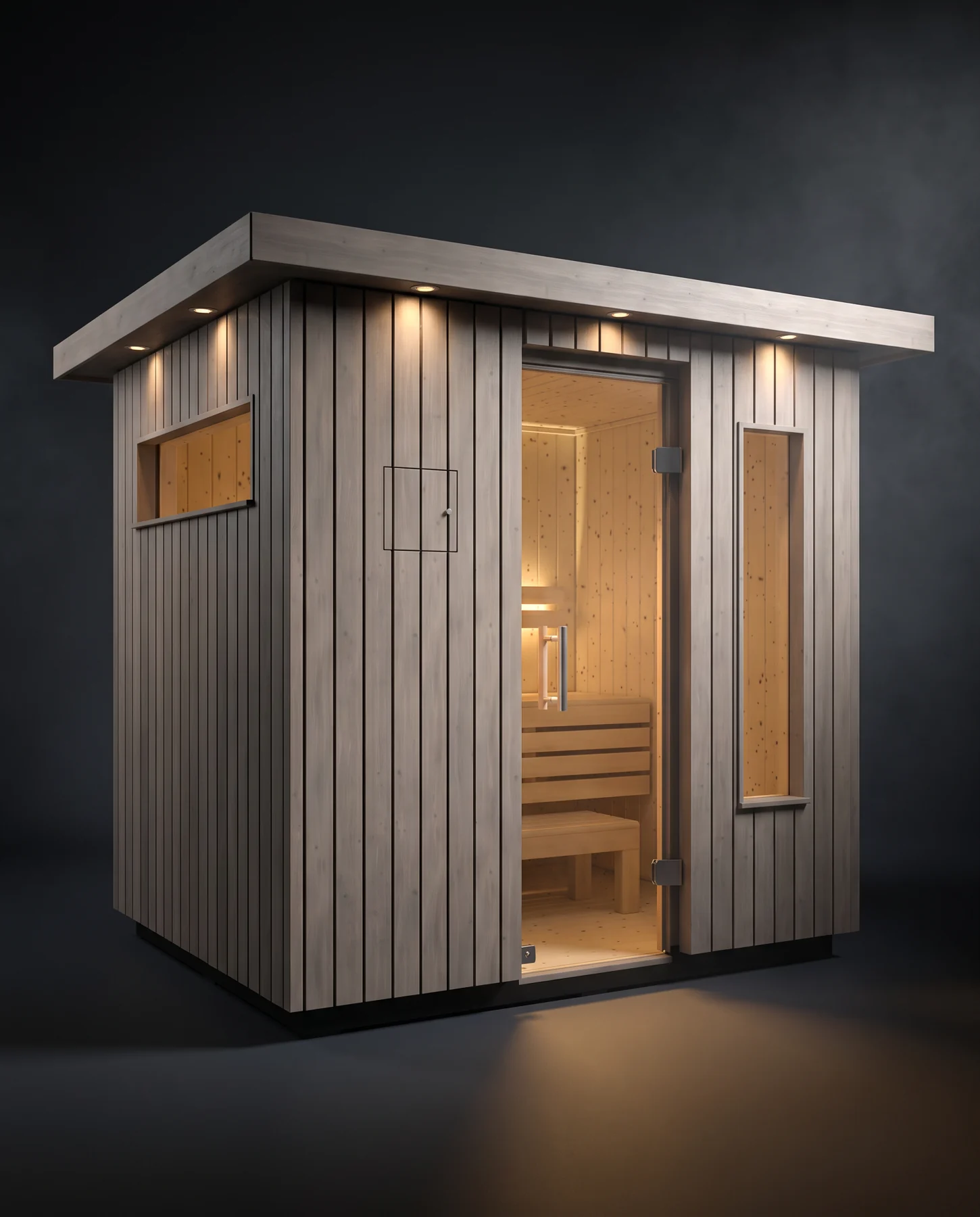 Kohler C2 Outdoor Sauna Kit Graphite Grey, studio photograph
