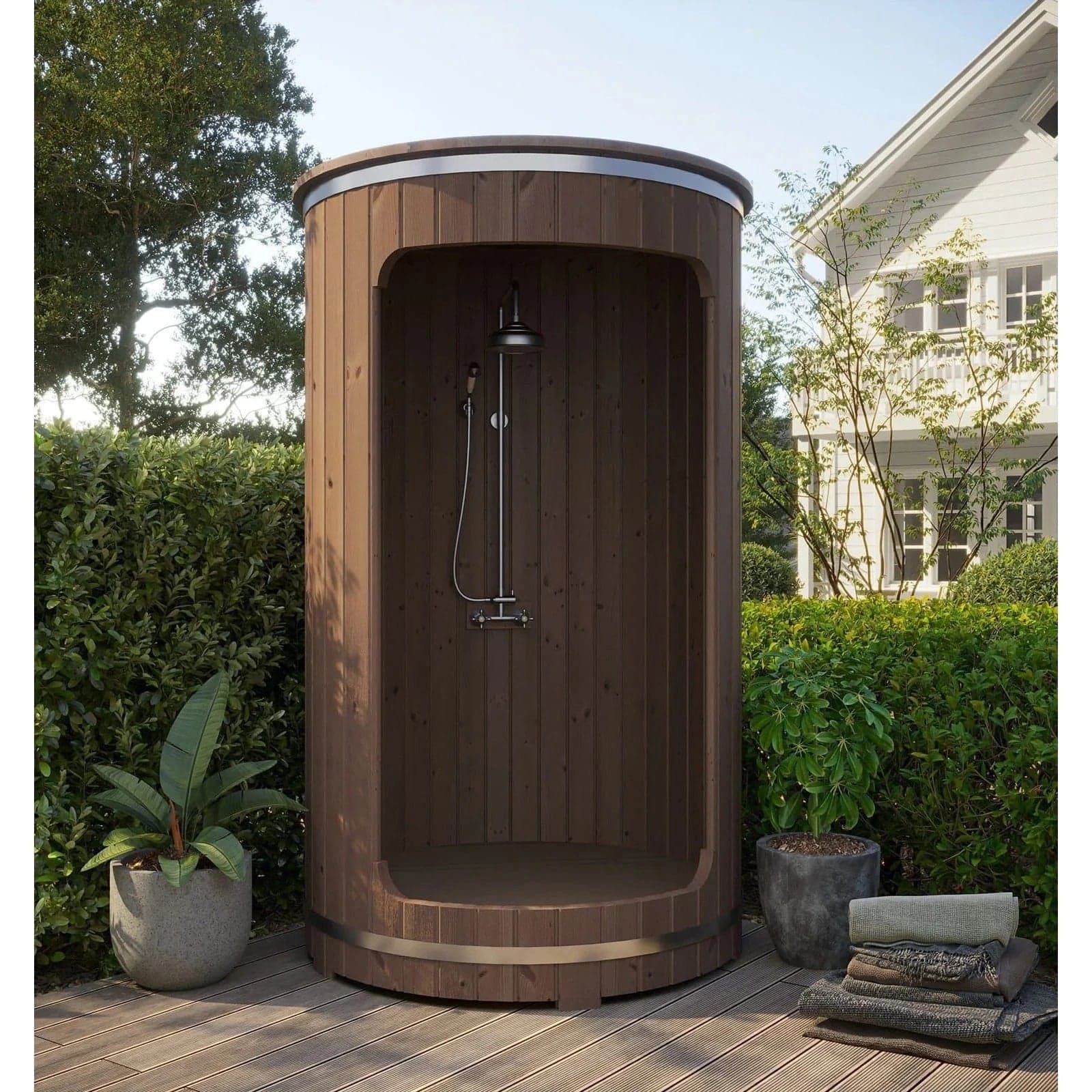 SaunaLife Barrel Shower Model R3, Rain-Series Outdoor Barrel Shower Kit 53"Wx90"H — photo 1