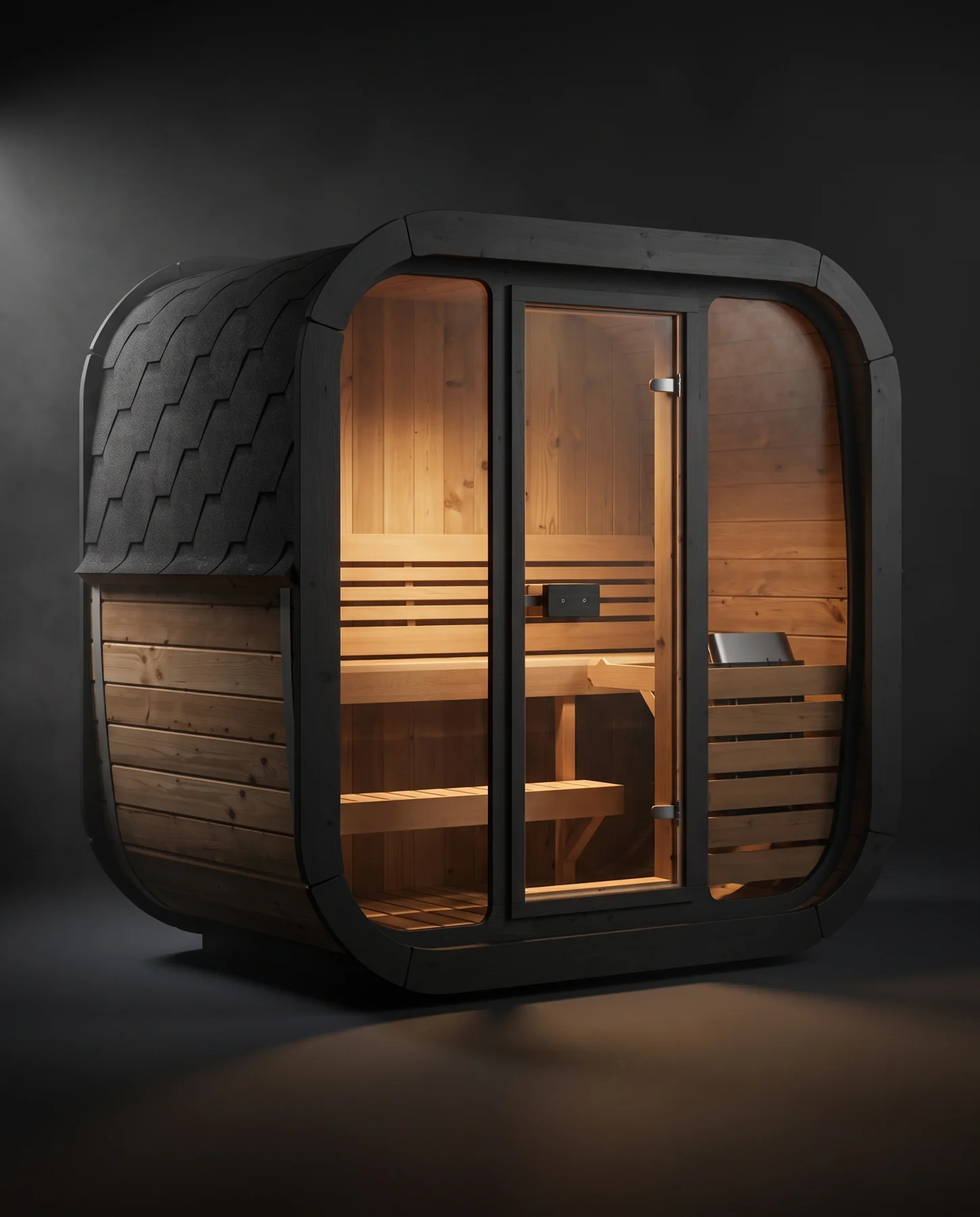 SaunaLife Model CL4G 3 Person Cube Series Outdoor Sauna Kit, studio photograph