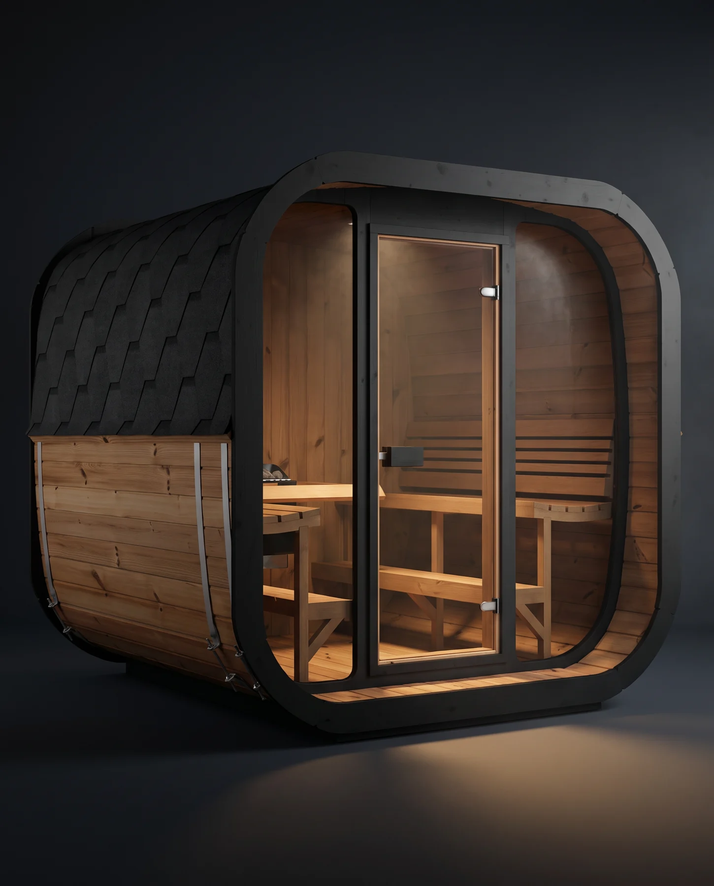 SaunaLife Model CL7G 6 Person Cube Series Outdoor Sauna Kit, studio photograph