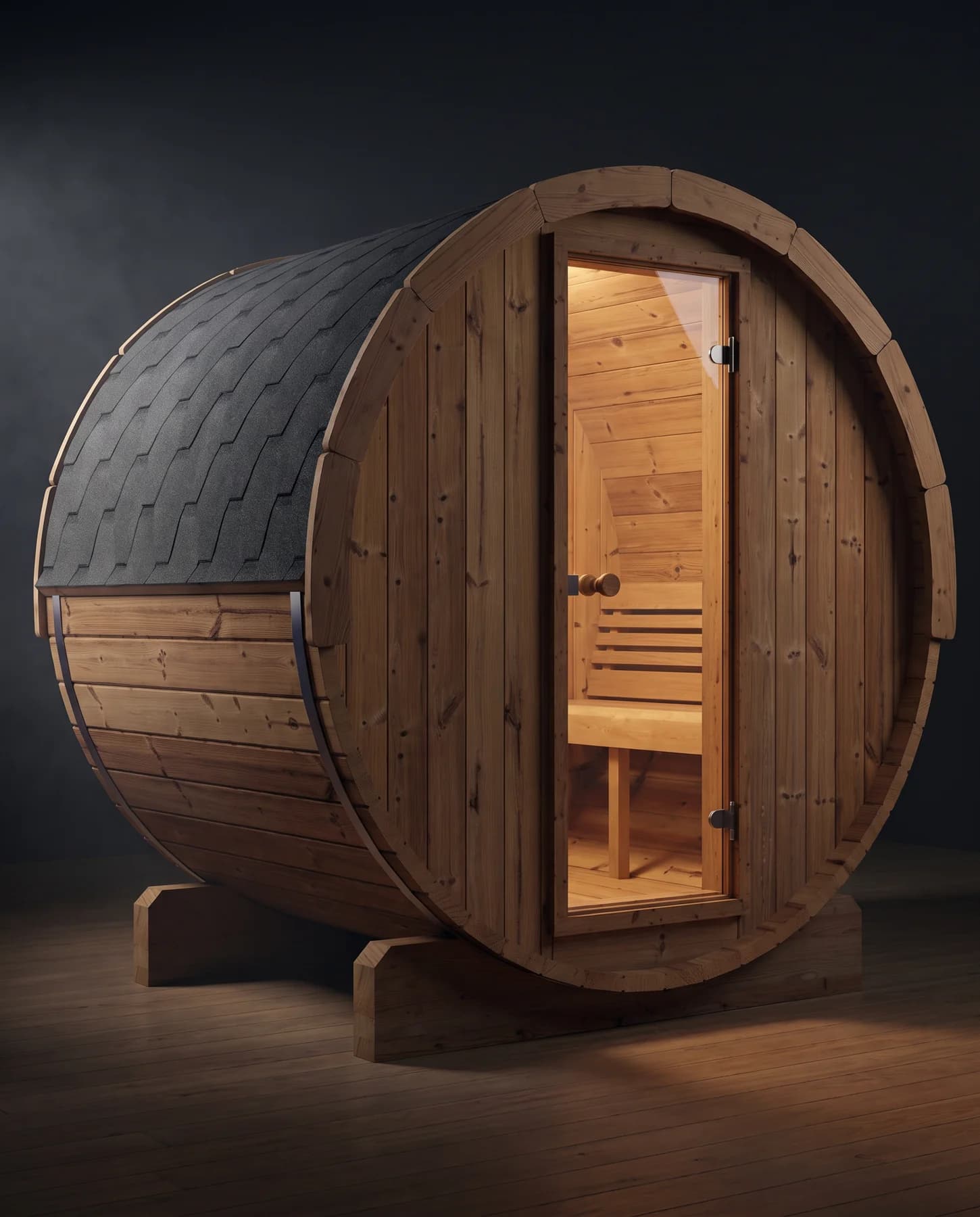 SaunaLife Model E6 3 Person Barrel Sauna, studio photograph