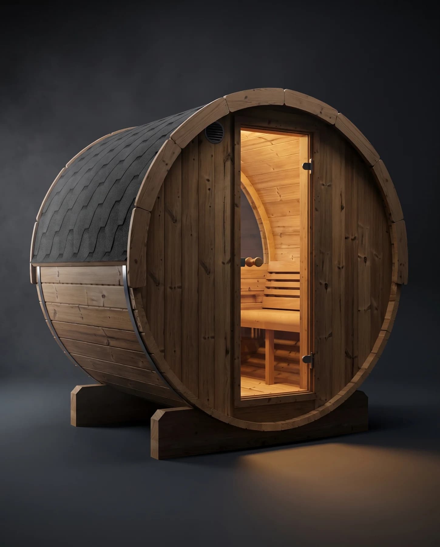 SaunaLife Model E6W 3 Person Sauna Barrel-Window, studio photograph