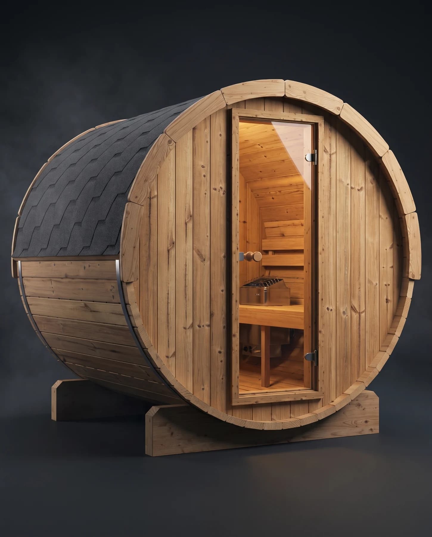 SaunaLife Model E7 4 Person Barrel Sauna, studio photograph