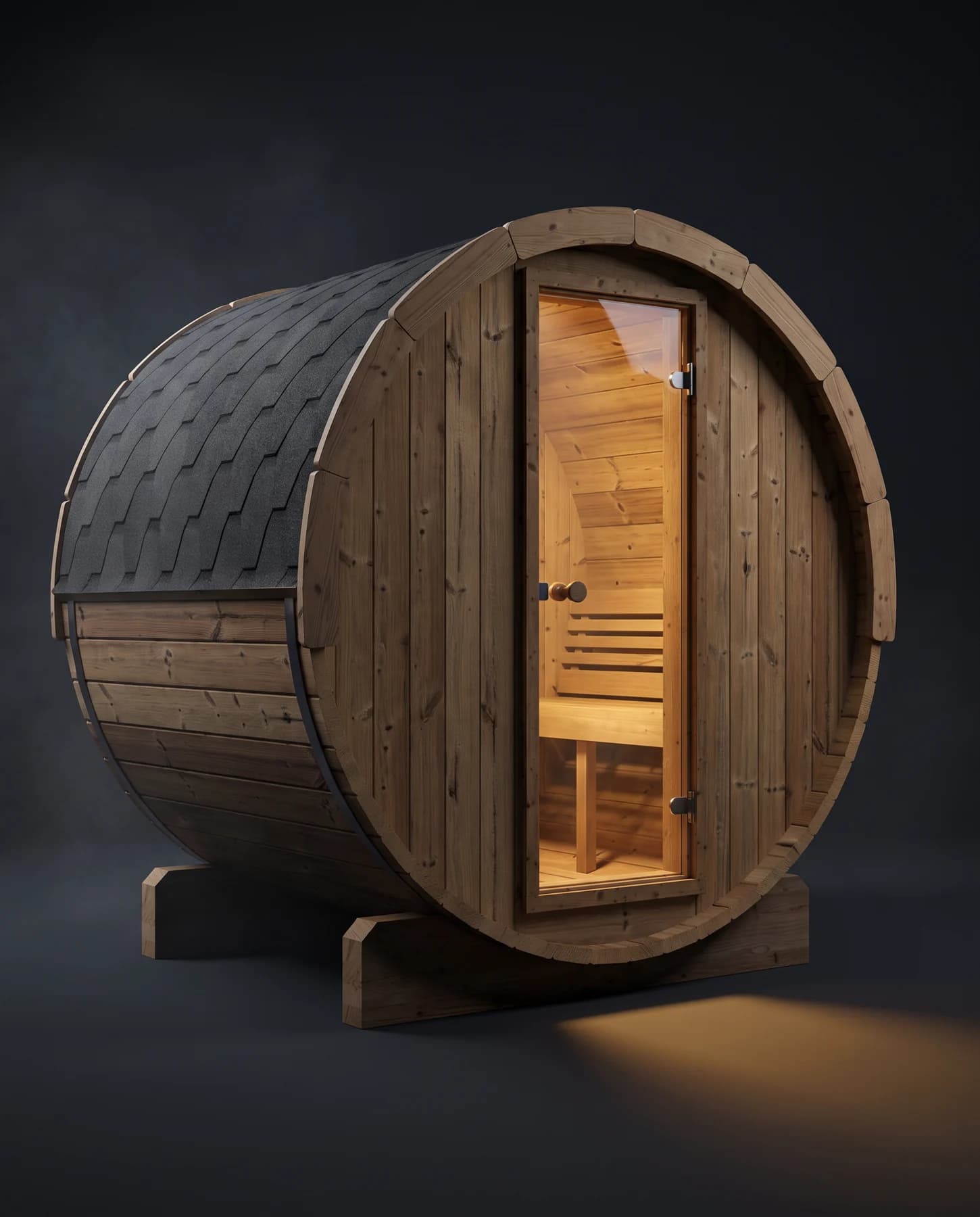 SaunaLife Model E8 6 Person Barrel Sauna, studio photograph