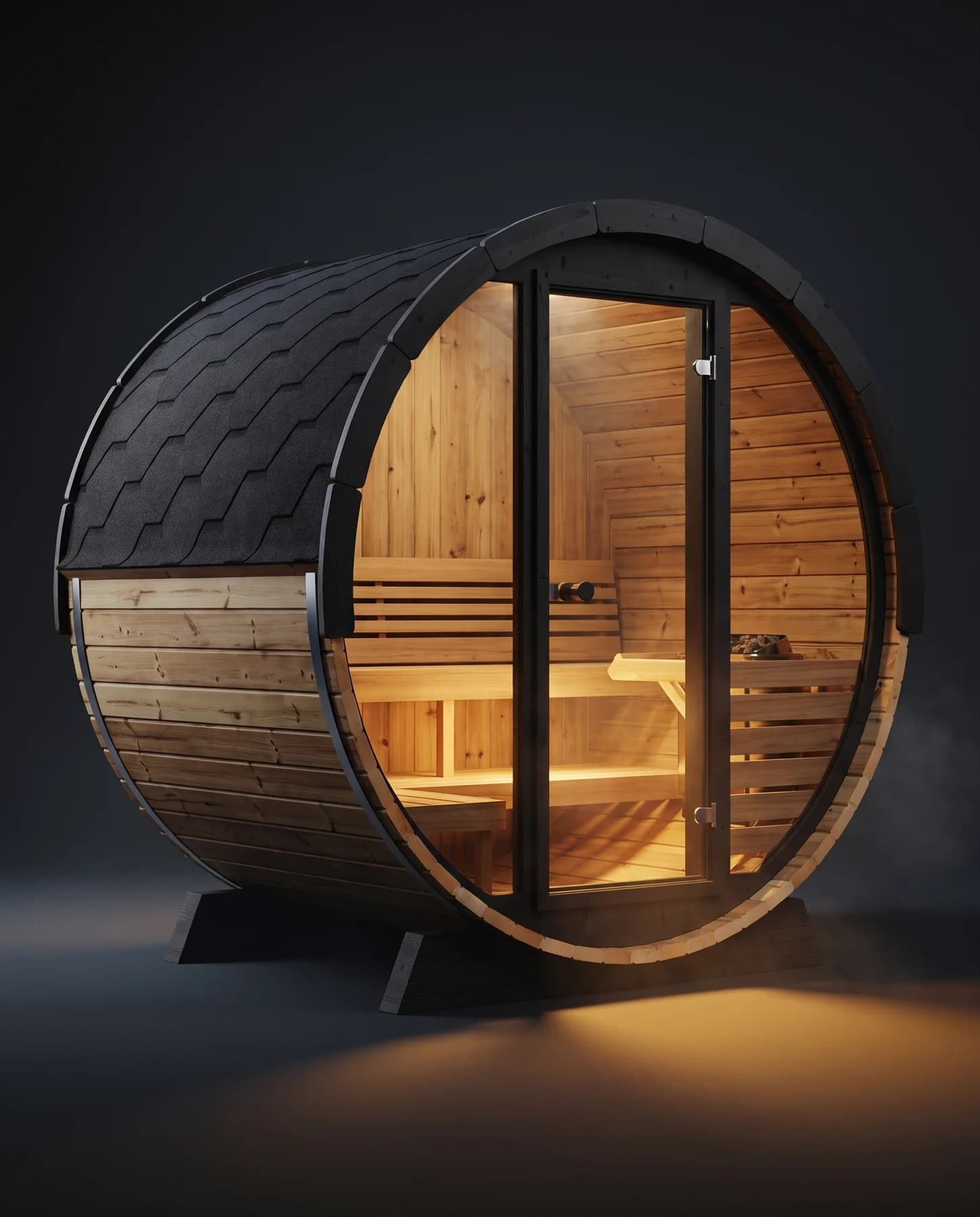 SaunaLife Model EE6G 4 Person Barrel Sauna, studio photograph