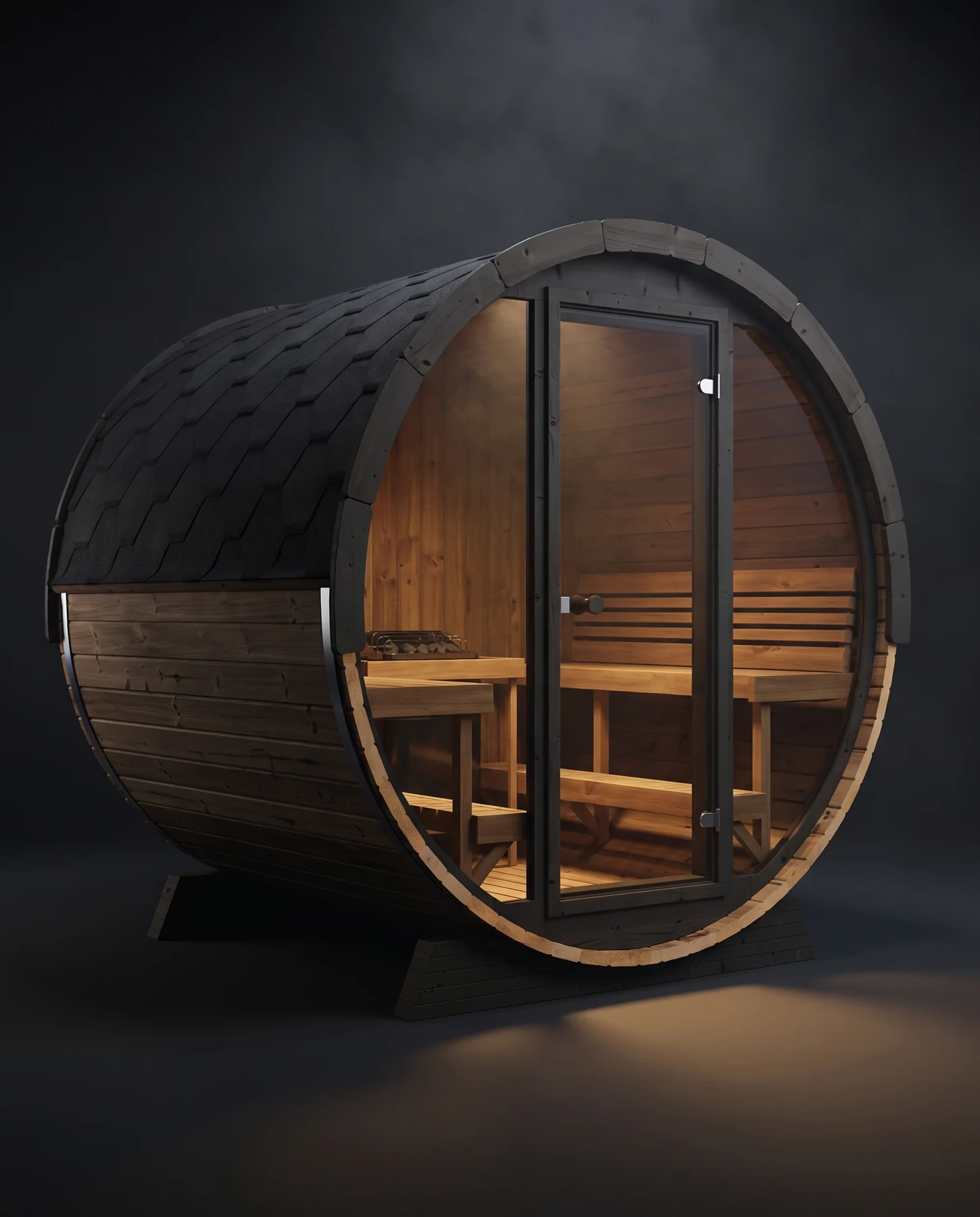 SaunaLife Model EE8G 6 Person Barrel Sauna, studio photograph