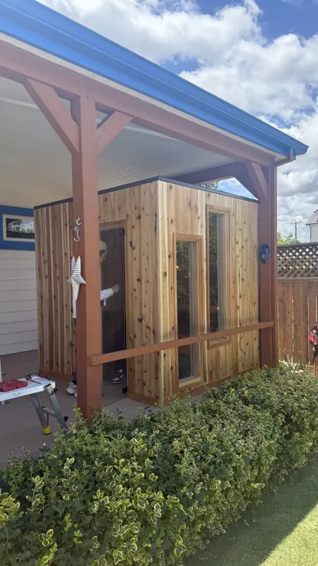 Custom 7' × 8' outdoor sauna, Sonoma: photograph 1