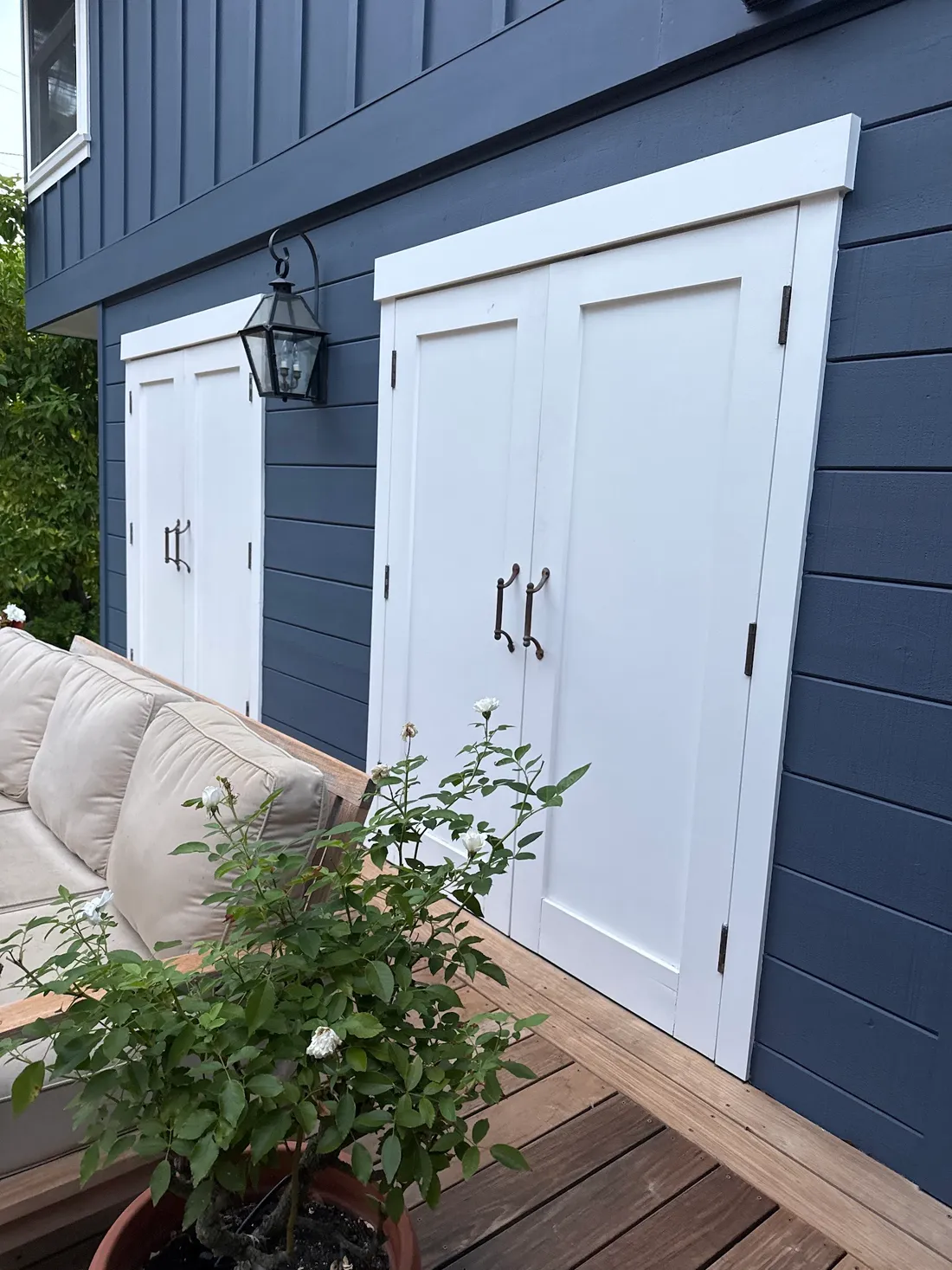 The closet doors closed, the sauna hidden behind them