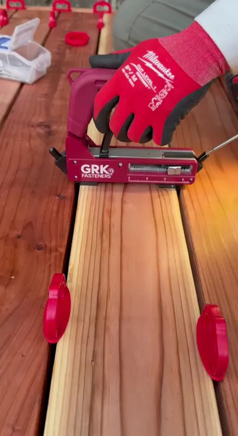 Boards fixed with a clamp during the build