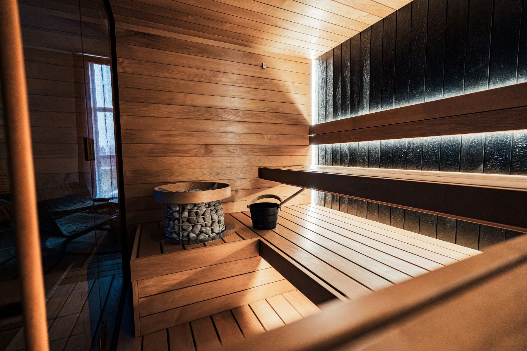 A compact indoor sauna